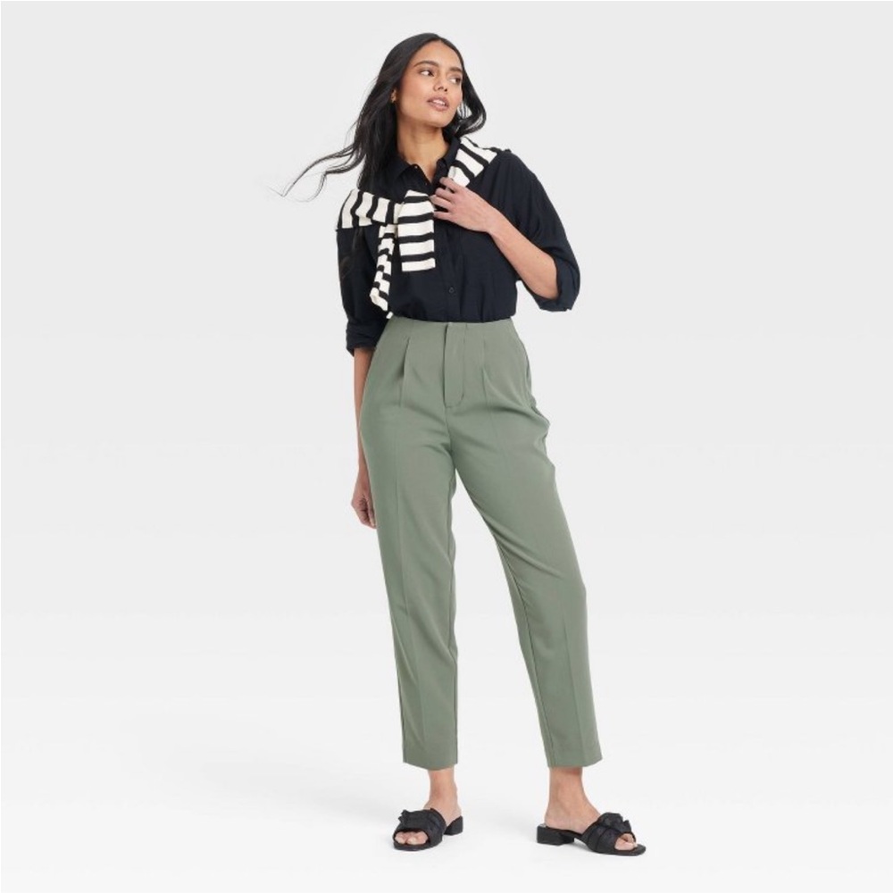 High-Rise Tailored Trousers - Olive Women's Pants
